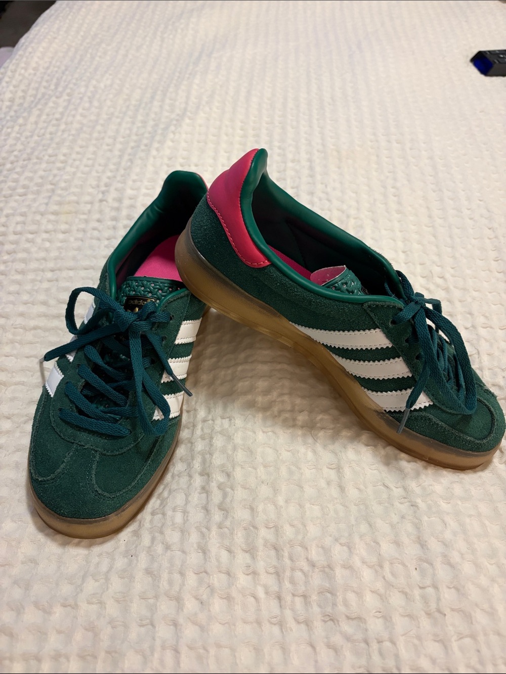 adidas Women's Green Suede Gazelle Sneaker with White Stripes - Picture 8 of 9